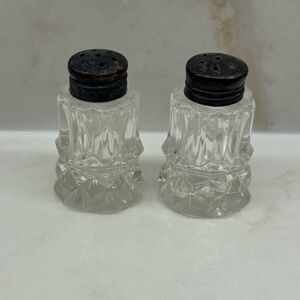 Vintage Miniature Glass Salt and Pepper Shakers With Silver Tops 1960s Classic